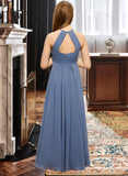 Yamilet A-Line Scoop Neck Floor-Length Chiffon Junior Bridesmaid Dress With Ruffle STAP0013641