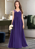 Polly A-Line V-neck Floor-Length Chiffon Junior Bridesmaid Dress With Ruffle STAP0013642