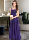 Polly A-Line V-neck Floor-Length Chiffon Junior Bridesmaid Dress With Ruffle STAP0013642