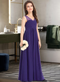 Polly A-Line V-neck Floor-Length Chiffon Junior Bridesmaid Dress With Ruffle STAP0013642