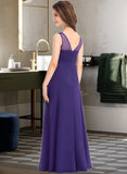 Polly A-Line V-neck Floor-Length Chiffon Junior Bridesmaid Dress With Ruffle STAP0013642