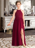 Julie A-Line Scoop Neck Floor-Length Chiffon Lace Junior Bridesmaid Dress With Split Front STAP0013645