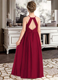 Julie A-Line Scoop Neck Floor-Length Chiffon Lace Junior Bridesmaid Dress With Split Front STAP0013645