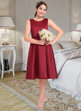 Viola A-Line Scoop Neck Knee-Length Satin Junior Bridesmaid Dress With Lace Bow(s) STAP0013646