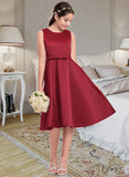 Viola A-Line Scoop Neck Knee-Length Satin Junior Bridesmaid Dress With Lace Bow(s) STAP0013646