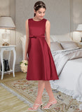 Viola A-Line Scoop Neck Knee-Length Satin Junior Bridesmaid Dress With Lace Bow(s) STAP0013646