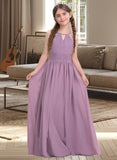 Clara A-LineScoopNeckFloor-LengthChiffonJuniorBridesmaidDressWithRuffle#119580 STAP0013647