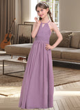 Clara A-LineScoopNeckFloor-LengthChiffonJuniorBridesmaidDressWithRuffle#119580 STAP0013647