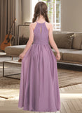 Clara A-LineScoopNeckFloor-LengthChiffonJuniorBridesmaidDressWithRuffle#119580 STAP0013647