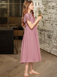 Gwendoline A-Line Scoop Neck Tea-Length Chiffon Lace Junior Bridesmaid Dress STAP0013648