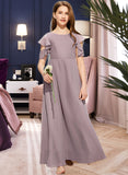 Janet A-Line Scoop Neck Floor-Length Chiffon Junior Bridesmaid Dress With Cascading Ruffles STAP0013649