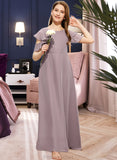 Janet A-Line Scoop Neck Floor-Length Chiffon Junior Bridesmaid Dress With Cascading Ruffles STAP0013649