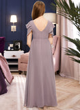 Janet A-Line Scoop Neck Floor-Length Chiffon Junior Bridesmaid Dress With Cascading Ruffles STAP0013649