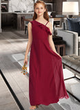 Pru A-Line One-Shoulder Floor-Length Chiffon Junior Bridesmaid Dress With Ruffles STAP0013650