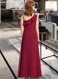 Pru A-Line One-Shoulder Floor-Length Chiffon Junior Bridesmaid Dress With Ruffles STAP0013650