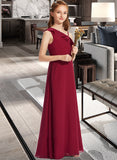 Pru A-Line One-Shoulder Floor-Length Chiffon Junior Bridesmaid Dress With Ruffles STAP0013650