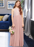 Amirah A-Line Scoop Neck Floor-Length Chiffon Lace Junior Bridesmaid Dress With Sequins STAP0013655