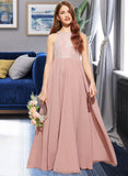 Amirah A-Line Scoop Neck Floor-Length Chiffon Lace Junior Bridesmaid Dress With Sequins STAP0013655