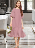 Kayla A-Line Scoop Neck Knee-Length Chiffon Junior Bridesmaid Dress With Cascading Ruffles STAP0013656