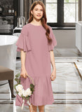 Kayla A-Line Scoop Neck Knee-Length Chiffon Junior Bridesmaid Dress With Cascading Ruffles STAP0013656