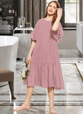 Kayla A-Line Scoop Neck Knee-Length Chiffon Junior Bridesmaid Dress With Cascading Ruffles STAP0013656