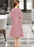 Kayla A-Line Scoop Neck Knee-Length Chiffon Junior Bridesmaid Dress With Cascading Ruffles STAP0013656