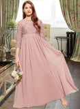 Monserrat A-Line Scoop Neck Floor-Length Chiffon Lace Junior Bridesmaid Dress STAP0013657