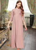 Monserrat A-Line Scoop Neck Floor-Length Chiffon Lace Junior Bridesmaid Dress STAP0013657