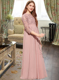 Monserrat A-Line Scoop Neck Floor-Length Chiffon Lace Junior Bridesmaid Dress STAP0013657