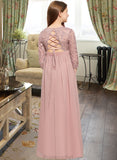 Monserrat A-Line Scoop Neck Floor-Length Chiffon Lace Junior Bridesmaid Dress STAP0013657