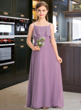 Raelynn A-Line Square Neckline Floor-Length Chiffon Lace Junior Bridesmaid Dress STAP0013660