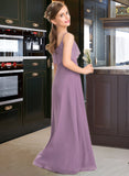 Raelynn A-Line Square Neckline Floor-Length Chiffon Lace Junior Bridesmaid Dress STAP0013660