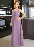 Raelynn A-Line Square Neckline Floor-Length Chiffon Lace Junior Bridesmaid Dress STAP0013660