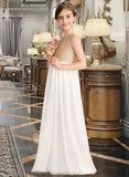 Valery A-Line Scoop Neck Floor-Length Chiffon Sequined Junior Bridesmaid Dress STAP0013662