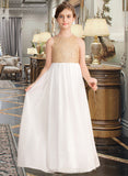 Valery A-Line Scoop Neck Floor-Length Chiffon Sequined Junior Bridesmaid Dress STAP0013662