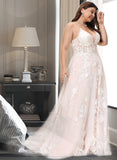 Shayla Ball-Gown/Princess V-neck Court Train Tulle Lace Wedding Dress With Beading Pockets STAP0013679