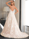 Shayla Ball-Gown/Princess V-neck Court Train Tulle Lace Wedding Dress With Beading Pockets STAP0013679