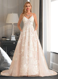 Shayla Ball-Gown/Princess V-neck Court Train Tulle Lace Wedding Dress With Beading Pockets STAP0013679