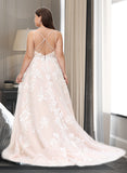 Shayla Ball-Gown/Princess V-neck Court Train Tulle Lace Wedding Dress With Beading Pockets STAP0013679