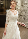 Myah A-Line V-neck Court Train Wedding Dress With Sequins STAP0013690