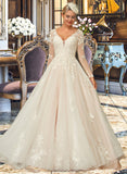 Frida Ball-Gown/Princess V-neck Sweep Train Tulle Lace Wedding Dress STAP0013698