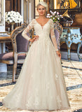 Frida Ball-Gown/Princess V-neck Sweep Train Tulle Lace Wedding Dress STAP0013698