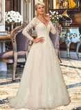 Frida Ball-Gown/Princess V-neck Sweep Train Tulle Lace Wedding Dress STAP0013698