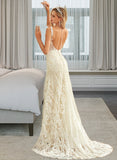 Penny Trumpet/Mermaid V-neck Court Train Tulle Lace Wedding Dress STAP0013708