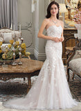 Averi Trumpet/Mermaid Sweetheart Court Train Tulle Lace Wedding Dress STAP0013710