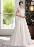 Madison Ball-Gown/Princess Scoop Neck Court Train Tulle Wedding Dress With Beading Sequins STAP0013730