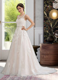 Madison Ball-Gown/Princess Scoop Neck Court Train Tulle Wedding Dress With Beading Sequins STAP0013730