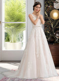 Madison Ball-Gown/Princess Scoop Neck Court Train Tulle Wedding Dress With Beading Sequins STAP0013730