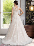 Madison Ball-Gown/Princess Scoop Neck Court Train Tulle Wedding Dress With Beading Sequins STAP0013730