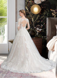 Jill Ball-Gown/Princess V-neck Chapel Train Tulle Wedding Dress STAP0013735